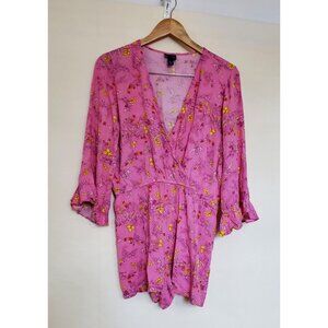 Scoop Romper Pink Floral L Ruffled Bell Sleeve